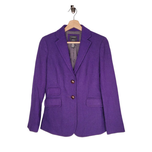 J. Crew Wool Herringbone Blazer Jacket Dark Grape Purple 48263 Size US2 - Picture 1 of 9